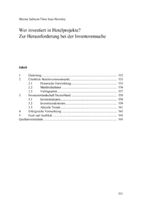 Dokument Wer investiert in Hotelprojekte? Zur Herausforderung bei der Investorensuche