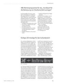 HBS-Rechenprogramme f&uuml;r das Handbuch f&uuml;r die Bemessung von Stra&szlig;enverkehrsanlagen / Farbige LED-Anzeige f&uuml;r den Au&szlig;enbereich / SPURT zum effizienten Nahverkehr