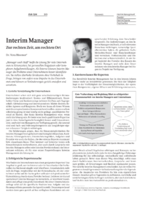Interim Manager  Zur rechten Zeit, am rechten Ort