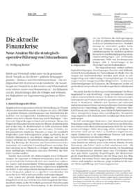 Die aktuelle Finanzkrise  Neue Ans&auml;tze f&uuml;r die strategischoperative F&uuml;hrung von Unternehmen