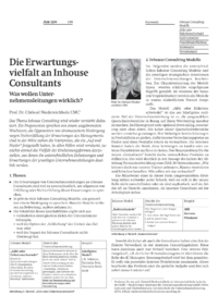 Die Erwartungsvielfalt an Inhouse Consultants  Was wollen Unternehmensleitungen wirklich?