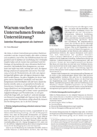 Warum suchen Unternehmen fremde Unterst&uuml;tzung?  Interim Management als Antwort