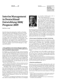 Interim Management in Deutschland Entwicklung 2008 / Prognose 2009