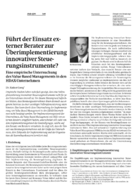 F&uuml;hrt der Einsatz externer Berater zur &Uuml;berimplementierung innovativer Steuerungsinstrumente?