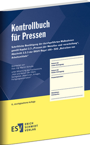 Kontrollbuch für Pressen – Schriftliche Bestätigung der durchgeführten Maßnahmen gemäß Kapitel 2.3
„Pressen der Metallbe- und -verarbeitung", Abschnitt 3.5.3 der DGUV Regel 100–500 „Betreiben von Arbeitsmitteln" Kontrollbuch für Pressen – Schriftliche Bestätigung der durchgeführten Maßnahmen gemäß Kapitel 2.3
„Pressen der Metallbe- und -verarbeitung", Abschnitt 3.5.3 der DGUV Regel 100–500 „Betreiben von Arbeitsmitteln"
