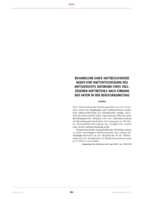 Dokument Behandlung einer Haftbeschwerde gegen eine Haftentscheidung des Amtsgerichts aufgrund eines vollzogenen Haftbefehls nach Eingang der Akten in der Berufungsinstanz