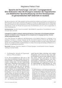 Dokument Sprache als Forschungs- und Lehr- / Lerngegenstand. Eine Diskussion über die Divergenz zwischen der linguistischen und didaktischen Sprachauffassung und ihre Konsequenzen im germanistischen DaF-Unterricht im Ausland