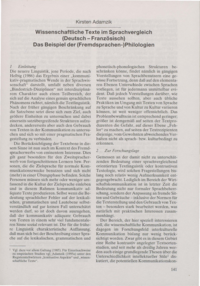 Dokument Wissenschaftliche Texte im Sprachvergleich (Deutsch &ndash; Franz&ouml;sisch) Das Beispiel der (Fremdsprachen-) Philologien