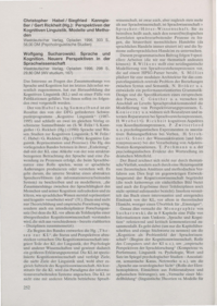 Dokument Christopher Habel / Siegfried Kanngießer / Gert Rickheit (Hg.): Perspektiven der Kognitiven Linguistik. Modelle und Methoden; Wolfgang Sucharowski: Sprache und Kognition. Neuere Perspektiven in der Sprachwissenschaft