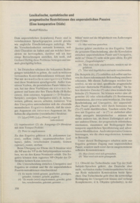 Dokument Lexikalische, syntaktische und pragmatische Restriktionen des unpersönlichen Passivs (Eine komparative Etüde)