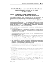 Dokument Merkblatt des Bayer. Landesamtes f&uuml;r Umweltschutz zum Transport radioaktiver Stoffe auf der Stra&szlig;e