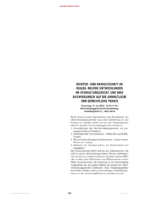 Dokument Richter- und Anwaltschaft im Dialog: Neuere Entwicklungen im Verwaltungsrecht und ihre Auswirkungen auf die anwaltliche und gerichtliche Praxis