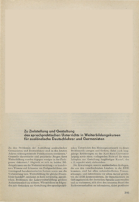 Dokument Zu Zielstellung und Gestaltung des sprachpraktischen Unterrichts in Weiterbildungskursen für ausländische Deutschlehrer und Germanisten