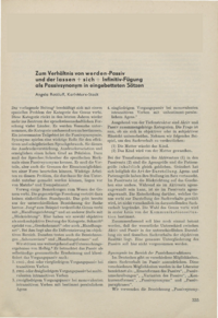 Dokument Zum Verh&auml;ltnis von werden-Passiv und der lassen + sich+ Infinitiv-F&uuml;gung als Passivsynonym in eingebetteten S&auml;tzen