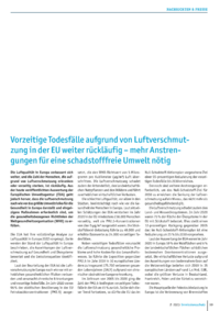Dokument Vorzeitige Todesfälle aufgrund von Luftverschmutzung in der EU weiter rückläufig – mehr Anstrengungen für eine schadstofffreie Umwelt nötig