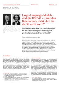 Dokument Large-Language-Models und die DSGVO – „Wer den Datenschutz nicht ehrt, ist die KI nicht wert?“