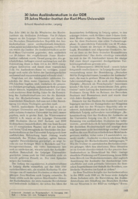 Dokument 30 Jahre Ausländerstudium in der DDR 25 Jahre Herder-lnstitut der Karl-Marx-Universität