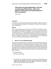 Dokument Informationsverarbeitungsbezogene Unternehmensberatung (IV-Beratung) – Status Quo, digitale Transformation und Auswirkungen der Corona-Pandemie
