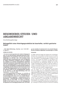 Dokument Beitragspflicht eines Hinterliegergrundstücks bei dauerhafter, rechtlich gesicherter Zufahrt
