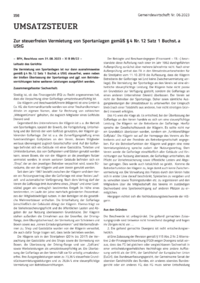 Dokument Zur steuerfreien Vermietung von Sportanlagen gemäß § 4 Nr. 12 Satz 1 Buchst. a UStG