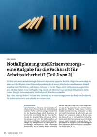 Dokument Notfallplanung und Krisenvorsorge – eine Aufgabe für die Fachkraft für Arbeitssicherheit? (Teil 2 von 2)