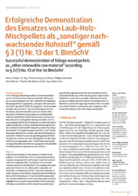Dokument Erfolgreiche Demonstration des Einsatzes von Laub-Holz-Mischpellets als „sonstiger nachwachsender Rohstoff“ gemäß § 3 (1) Nr. 13 der 1. BImSchV