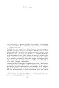 Dokument Sven Schöpf: „Schrift […] fällt beim Lesen nicht ab wie Schlacke“. Die buchmediale Visualität von Walter Benjamins Ursprung des deutschen Trauerspiels, Bielefeld: transcript Verlag 2022.
