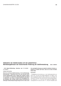 Dokument Kalkulation der Gebührensätze mit den tatsächlichen Betriebsergebnissen bei rückwirkender Änderung der Gebührensatzung