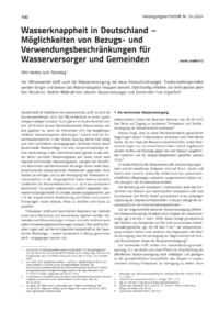 Dokument Wasserknappheit in Deutschland – Möglichkeiten von Bezugs- und Verwendungsbeschränkungen für Wasserversorger und Gemeinden