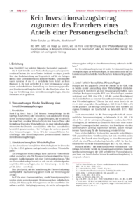 Dokument Kein Investitionsabzugsbetrag zugunsten des Erwerbers eines Anteils einer Personengesellschaft