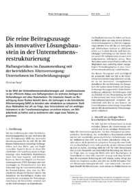 Dokument Die reine Beitragszusage als innovativer Lösungsbaustein in der Unternehmensrestrukturierung