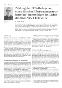 Dokument Zahlung der EEG-Umlage an einen falschen Übertragungsnetzbetreiber: Rechtsfolgen im Lichte des § 60 Abs. 3 EEG 2017