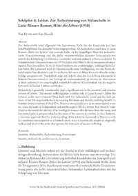 Dokument Schöpfen & Leiden. Zur Ästhetisierung von Melancholie in Luise Rinsers Roman  Mitte des Lebens  (1950)
