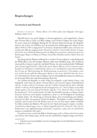 Dokument Herbert Lehnert:  Thomas Mann. Die Frühen Jahre. Eine Biografie.   Göttingen: Wallstein 2020.