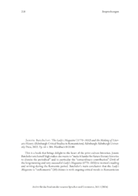 Dokument Jennie Batchelor:  &lsquo;The Lady᾿s Magazine&rsquo; (1770&ndash;1832) and the Making of Literary History . (Edinburgh Critical Studies in Romanticism). Edinburgh: Edinburgh University Press, 2022.