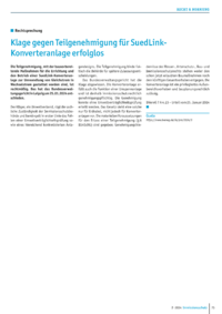 Dokument Klage gegen Teilgenehmigung für SuedLink-Konverteranlage erfolglos