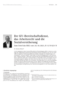 Dokument Der KV-Bereitschaftsdienst, das Arbeitsrecht und die Sozialversicherung
