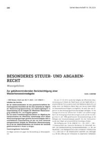 Dokument Zur gebührenmindernden Berücksichtigung einer Wasserkonzessionsabgabe