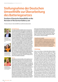 Dokument Stellungnahme der Deutschen Umwelthilfe zur Überarbeitung des Batteriegesetzes