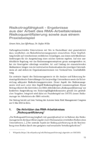Dokument Risikotragfähigkeit – Ergebnisse aus der Arbeit des RMA-Arbeitskreises Risikoquantifizierung sowie aus einem Praxisbeispiel 