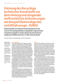 Dokument Stärkung des Recyclings technischer Kunststoffe vor dem Hintergrund steigender stoffrechtlicher Anforderungen am Beispiel Elektroaltgeräte und Altfahrzeuge – KUREA