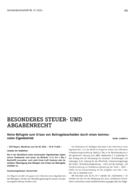 Dokument Keine Befugnis zum Erlass von Beitragsbescheiden durch einen kommunalen Eigenbetrieb
