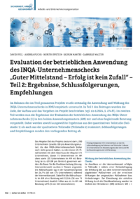 Dokument Evaluation der betrieblichen Anwendung des INQA-Unternehmenschecks „Guter Mittelstand – Erfolg ist kein Zufall“ – Teil 2: Ergebnisse, Schlussfolgerungen, Empfehlungen