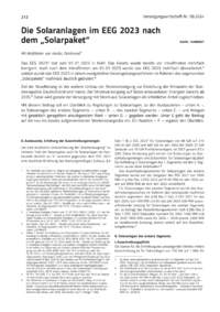 Dokument Die Solaranlagen im EEG 2023 nach dem „Solarpaket“