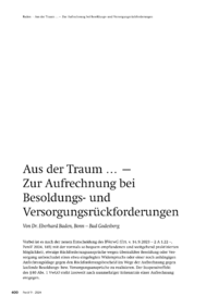 Dokument Aus der Traum … – Zur Aufrechnung bei Besoldungs- und Versorgungsrückforderungen