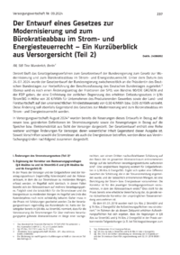 Dokument Der Entwurf eines Gesetzes zur Modernisierung und zum Bürokratieabbau im Strom- und Energiesteuerrecht – Ein Kurzüberblick aus Versorgersicht (Teil 2)