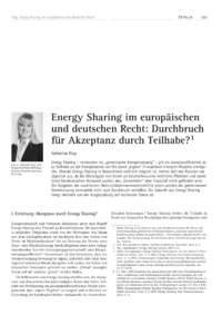 Dokument Energy Sharing im europäischen und deutschen Recht: Durchbruch für Akzeptanz durch Teilhabe?