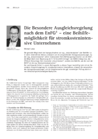 Dokument Die Besondere Ausgleichsregelung nach dem EnFG – eine Beihilfemöglichkeit für stromkostenintensive Unternehmen