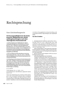 Dokument Verfassungsmäßigkeit der Beschränkung der Wählbarkeit der Gleichstellungsbeauftragten nach dem Thüringischen Hochschulrecht
