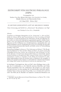 Dokument In meyner gedechtn&uuml;s lept sie mir doch ymmer: Zeit, Erinnerung und Schrift im &bdquo;Ackermann&ldquo; des Johannes von Tepl